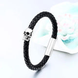 Punk Skull Leather Rope Bracelet Stainless Steel Bangle