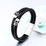 Punk Skull Leather Rope Bracelet Stainless Steel Bangle