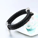 Punk Skull Leather Rope Bracelet Stainless Steel Bangle