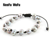 NeeFuWoFu Bracelets Natural Freshwater Pearl Leather Rope Braided Charm Bohemia