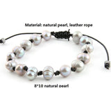 NeeFuWoFu Bracelets Natural Freshwater Pearl Leather Rope Braided Charm Bohemia