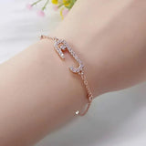 Geometric Paper Clip Charm Bracelet with CZ Pave, Anniversary Gift
