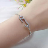 Geometric Paper Clip Charm Bracelet with CZ Pave, Anniversary Gift