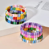 Rainbow Enamel Beaded Strand Cuff Bracelet Y2K Jewelry