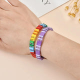 Rainbow Enamel Beaded Strand Cuff Bracelet Y2K Jewelry