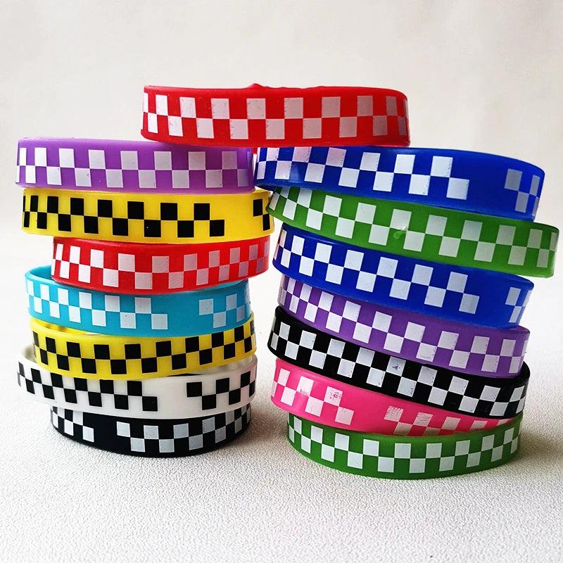 20PCS Lot Chequer Silicone Wristband Band Mix Colors Sports Fittness Rubber