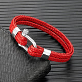 Navy Style Leather Bracelet Men Women Stainless Steel Shackle Jewelry