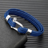 Navy Style Leather Bracelet Men Women Stainless Steel Shackle Jewelry