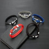 Navy Style Leather Bracelet Men Women Stainless Steel Shackle Jewelry