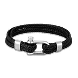 Navy Style Leather Bracelet Men Women Stainless Steel Shackle Jewelry