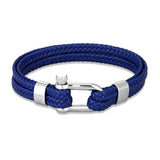 Navy Style Leather Bracelet Men Women Stainless Steel Shackle Jewelry