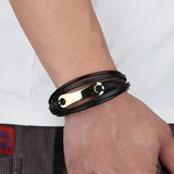 Geometric Men Leather Bracelets Irregular Styles Stainless Steel Jewelry
