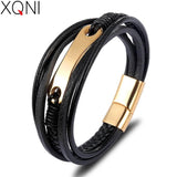Geometric Men Leather Bracelets Irregular Styles Stainless Steel Jewelry