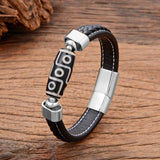 Tibetan Nine Eyes Dzi Stone Bracelet Vintage Leather Rope Bangle