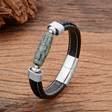 Tibetan Nine Eyes Dzi Stone Bracelet Vintage Leather Rope Bangle