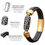 Tibetan Nine Eyes Dzi Stone Bracelet Vintage Leather Rope Bangle