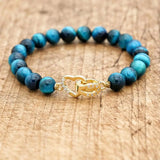 Tiger Eye Copper Heart Charm Bracelet Natural Stone Beads