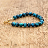 Tiger Eye Copper Heart Charm Bracelet Natural Stone Beads
