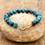 Tiger Eye Copper Heart Charm Bracelet Natural Stone Beads