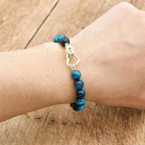 Tiger Eye Copper Heart Charm Bracelet Natural Stone Beads
