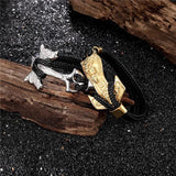 Wolf Lion Stainless Steel Anchor Shackles Braid Leather Bracelet