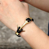 Wolf Lion Stainless Steel Anchor Shackles Braid Leather Bracelet
