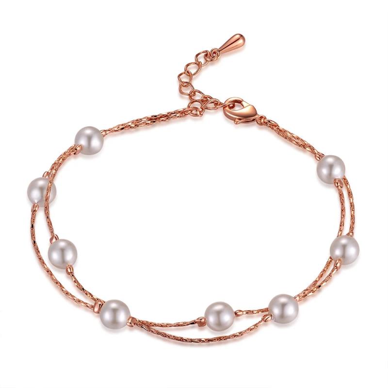 Double Layer Pearl Beads Charm Bracelets Bangles for Women Rose Short Chain