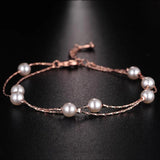 Double Layer Pearl Beads Charm Bracelets Bangles for Women Rose Short Chain