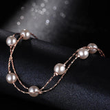 Double Layer Pearl Beads Charm Bracelets Bangles for Women Rose Short Chain