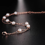 Double Layer Pearl Beads Charm Bracelets Bangles for Women Rose Short Chain