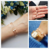 Double Layer Pearl Beads Charm Bracelets Bangles for Women Rose Short Chain