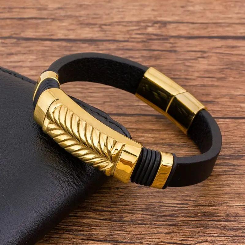 Braided Rope Magnetic Leather Bracelet Men Charm Bangles Jewelry