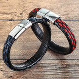 Punk Leather Wrap Hand Men Stainless Steel Bracelet
