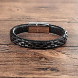 Punk Leather Wrap Hand Men Stainless Steel Bracelet