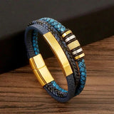 Men's Stainless Steel Beaded & Leather Bracelet