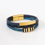 Men's Stainless Steel Beaded & Leather Bracelet