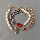 Golden Natural Pearl Crystal Bee Chain Bracelet