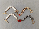 Golden Natural Pearl Crystal Bee Chain Bracelet