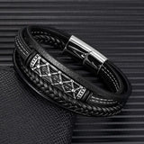 Braided Wrap Multilayer Leather Bracelets for Men Vintage Hollow Pattern