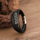 Braided Wrap Multilayer Leather Bracelets for Men Vintage Hollow Pattern