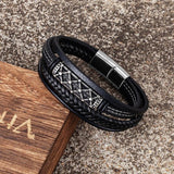 Braided Wrap Multilayer Leather Bracelets for Men Vintage Hollow Pattern