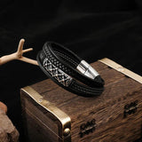 Braided Wrap Multilayer Leather Bracelets for Men Vintage Hollow Pattern