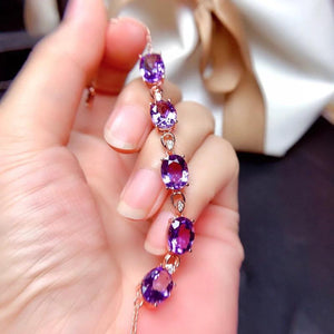 Purple Crystal Bracelet Oval Zirconia Rose Chain for Women