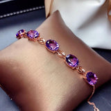 Purple Crystal Bracelet Oval Zirconia Rose Chain for Women