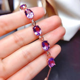 Purple Crystal Bracelet Oval Zirconia Rose Chain for Women
