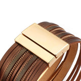 Boho Multilayer Slim Leather Bracelets Metal Tube Chain Wrap Bangle
