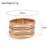 Boho Multilayer Slim Leather Bracelets Metal Tube Chain Wrap Bangle