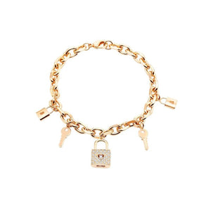 Boho Rhinestone Lock Key Charms Bracelet Women Jewelry Gift
