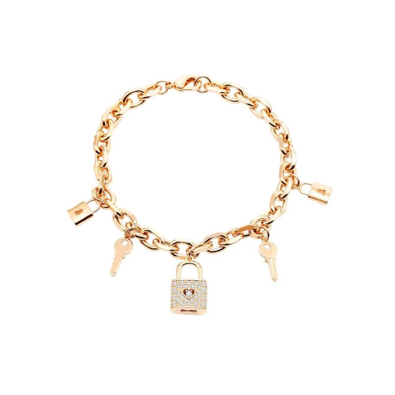 Boho Rhinestone Lock Key Charms Bracelet Women Jewelry Gift