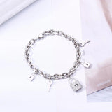 Boho Rhinestone Lock Key Charms Bracelet Women Jewelry Gift